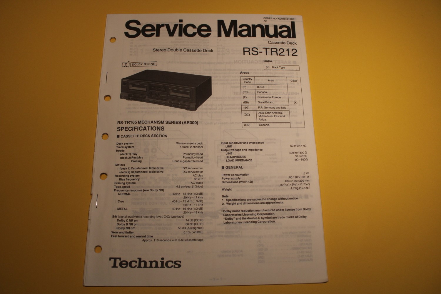 Technics RS-TR212 cassettedeck Service Manual  			